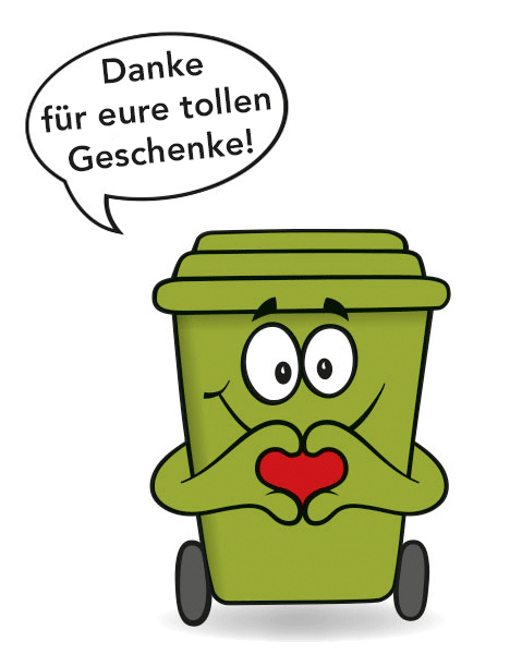 Kampagne Wertschätzung Kinderaktion Maskottchen mit Herz - Danke für eure tollen Geschenke. Animiertes Gif