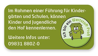 Kampagne Kindersicherheit Bild mit Hinweis auf Führungen am Recyclinghof für Kindergärten und Schulen.